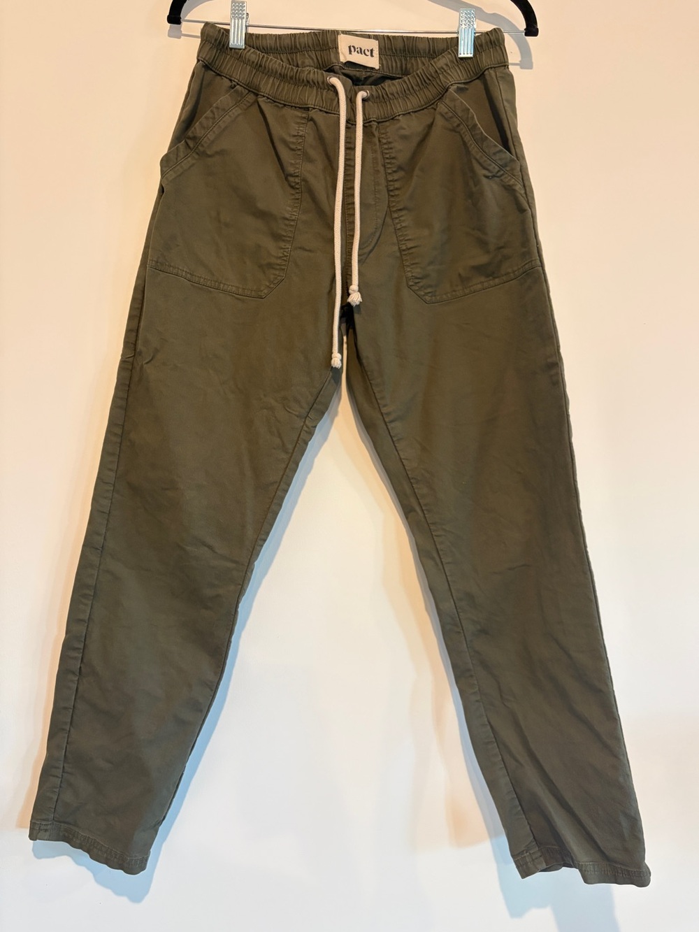 Pact Organic Cotton Daily Twill Drawstring Pants Army Olive Green Size M